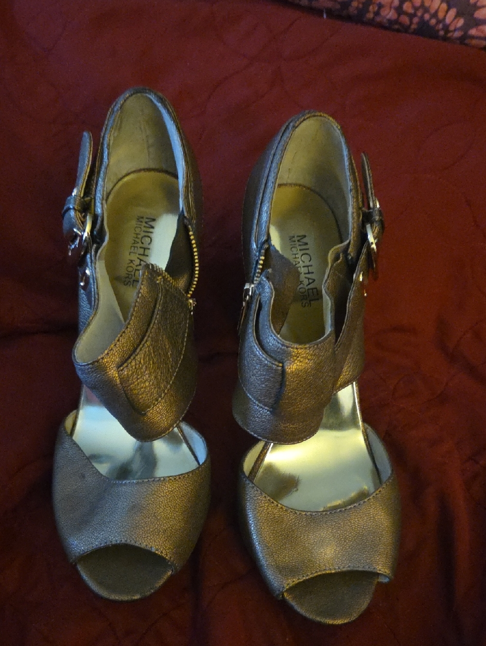 Michael Kors Bronze Metallic Open-Toe Ankle Strap Heels